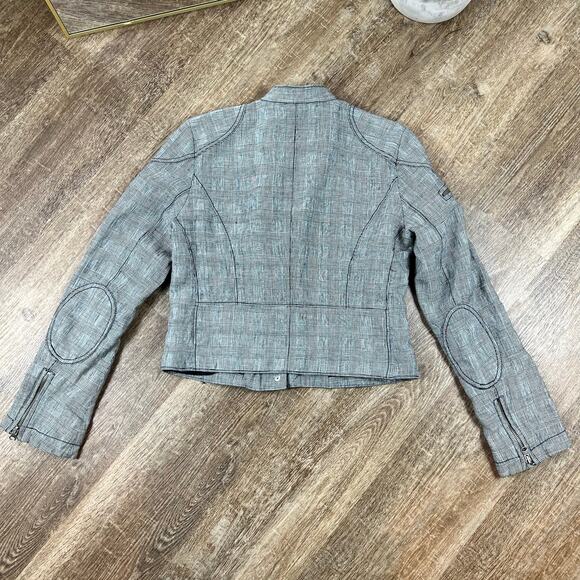 Vintage Polo Ralph Lauren Women's 100% Linen Blazer Jacket Moto Plaid - Picture 4 of 8